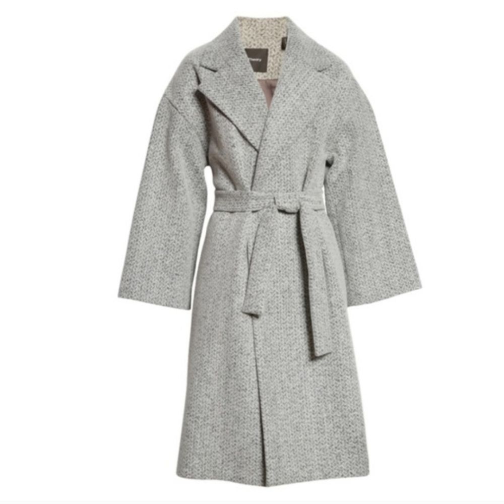 Theory Light Gray Wool Classic Tailoring Belted Wrap Coat XXS